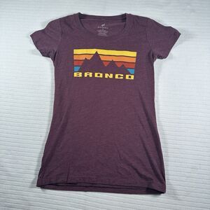 Ford Bronco Women’s Small Graphic T-Shirt Purple Retro Logo Mountains